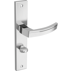 Elegancka klamka PARVA z satynowym wykończeniem na szyldzie WC – klasyka w Twoim domu!