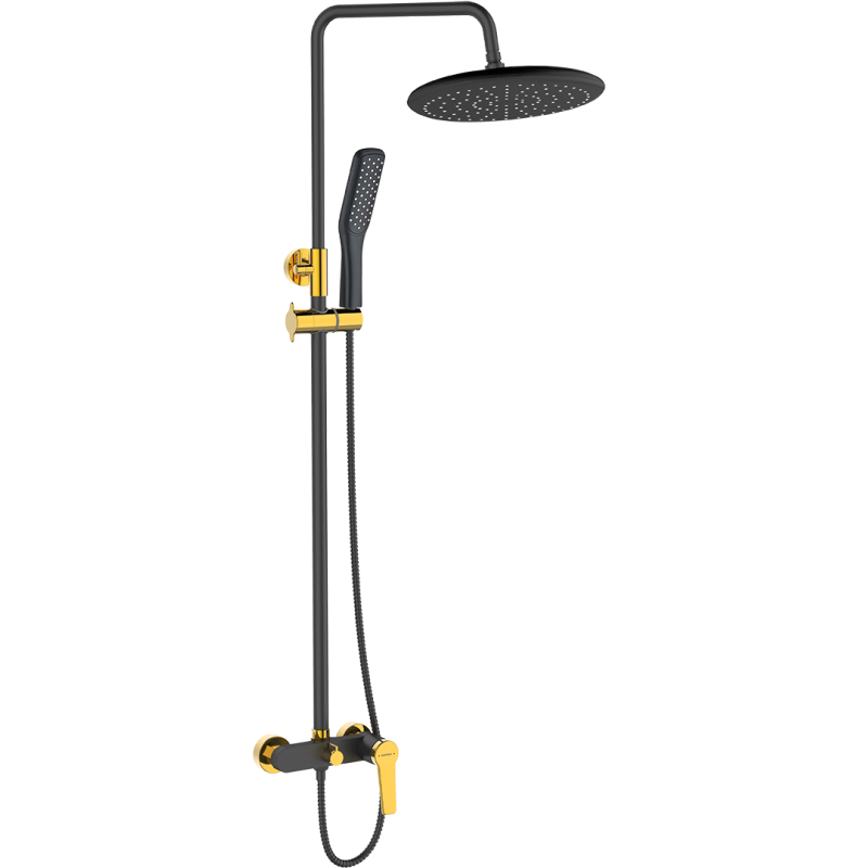 Alanis Exclusive - Stylowa Czarna/Złota Kolumna Prysznicowa z Systemem Antykamień