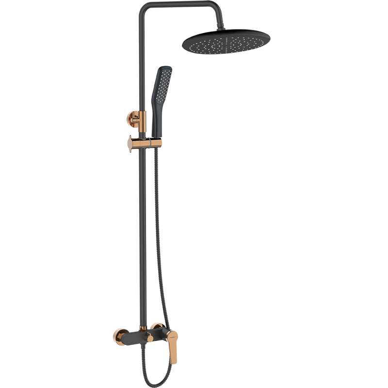 Luksusowa Kolumna Prysznicowa Alanis z Czarnym Matowym i Różowo-Złotym Wykończeniem