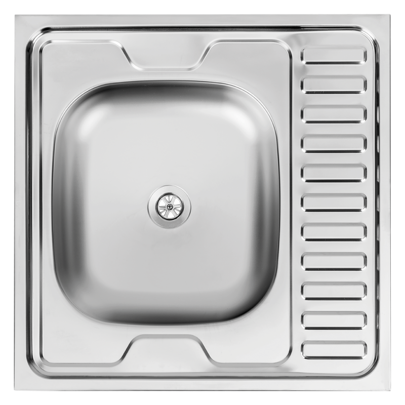 Nowoczesny zlewozmywak jednokomorowy Inox z półociekaczem, odwracalny, do szafki 60 cm