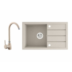 Zlewozmywak 1-komorowy Trzynastka beżowy + bateria U, stylowy granit 480x790mm