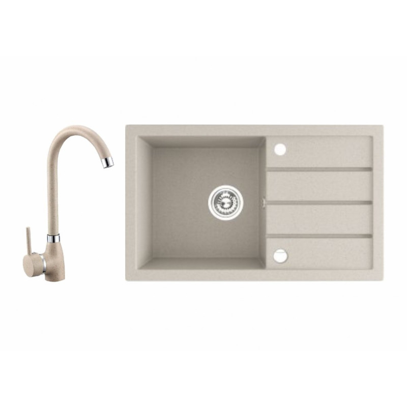 Zlewozmywak 1-komorowy Trzynastka beżowy + bateria U, stylowy granit 480x790mm