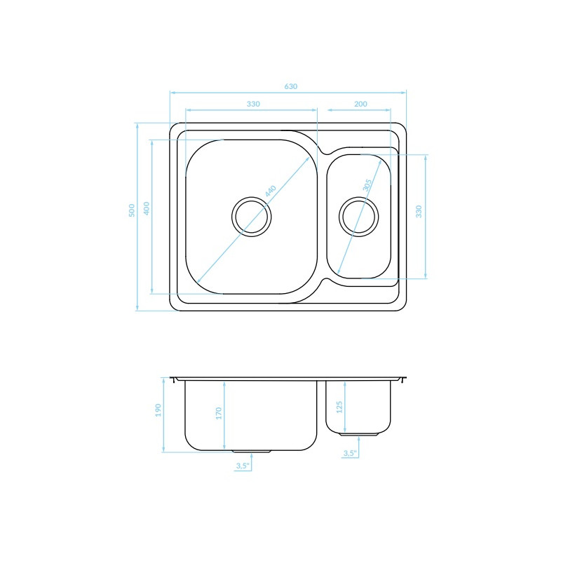 Kuchinox Junak zlewozmywak stalowy wpuszczany gładki 500x630
