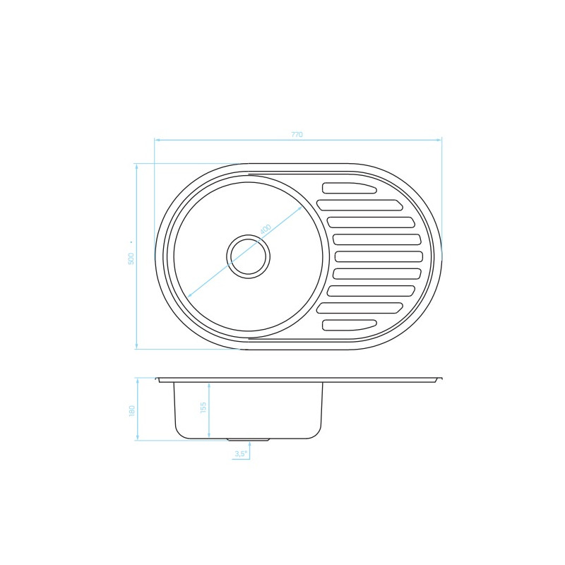 Elegancki Zlewozmywak FARO Inox 50x77 cm z Ociekaczem - Styl i Funkcjonalność w Twojej Kuchni