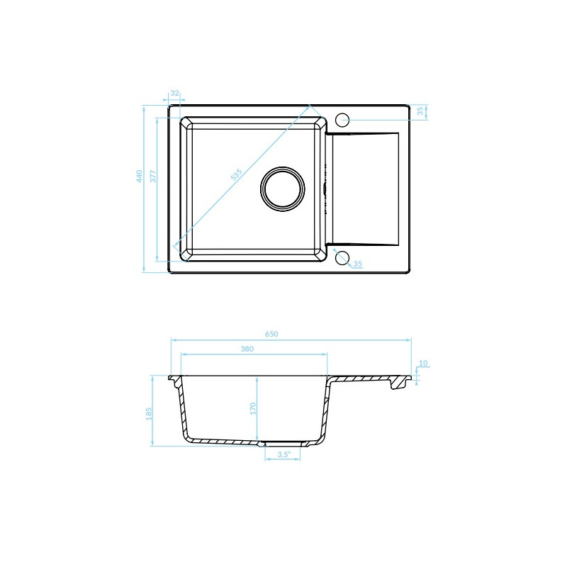Czarny Zlewozmywak Granitowy CELEBES 1-Komorowy z Praktycznym Półociekaczem