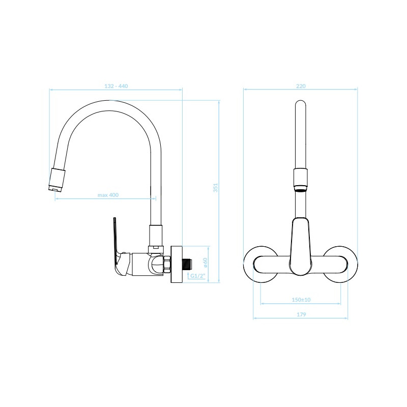 Elza Black: Elegancka Bateria Ścienna z Elastyczną Wylewką