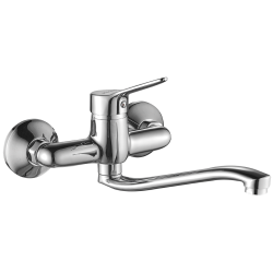 Stylowa Bateria TIBI Ścienna, Chrom, z Ruchomą Wylewką i Ceramiczną Głowicą, 35mm