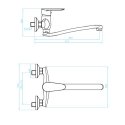 Nowoczesna Bateria Ścienna Cento Chrom 35mm z Ruchomą Wylewką i Ceramiczną Głowicą