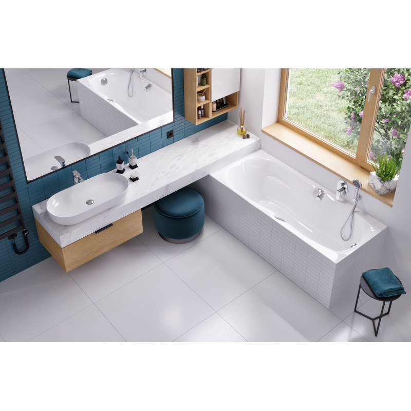 Canyon II wanna prostokątna 170x75 cm biały połysk, 2 uchwyty, chrom