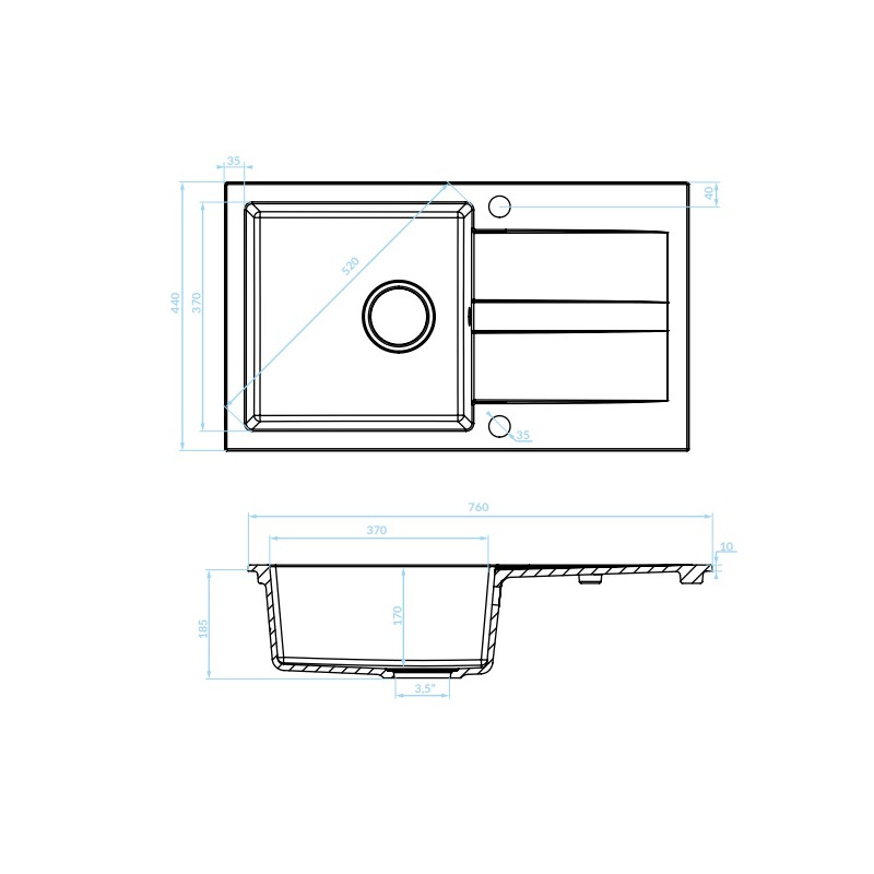 Zlewozmywak Shire Lux 1-komorowy z Ociekaczem, Czarny 50 cm, Trwałość i Styl na Lata