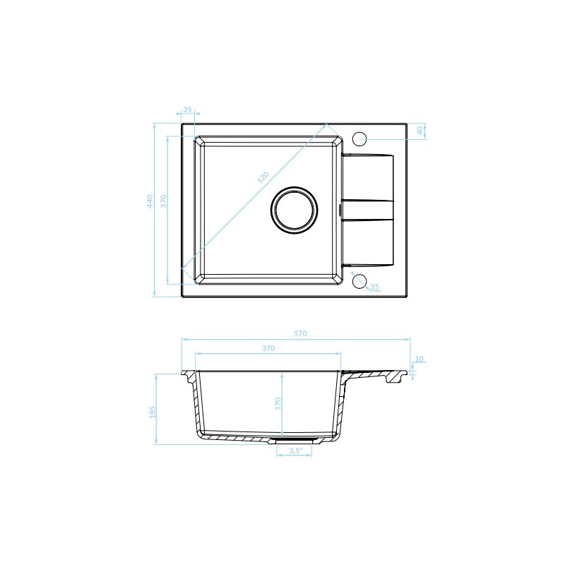 Kuchinox Shire zlewozmywak granitowy szare 440x560 1-komorowy