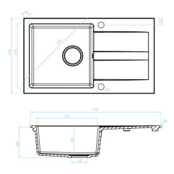 Kuchinox Shire zlewozmywak granitowy szare 440x760 1-komorowy