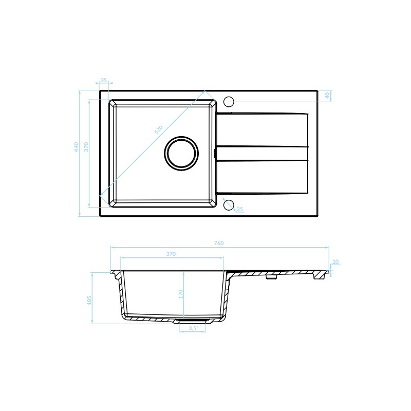 Kuchinox Shire zlewozmywak granitowy szare 440x760 1-komorowy