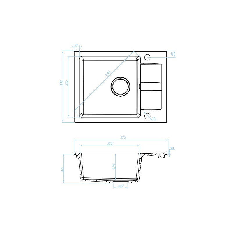 Kuchinox Shire zlewozmywak granitowy beż 440x560 1-komorowy