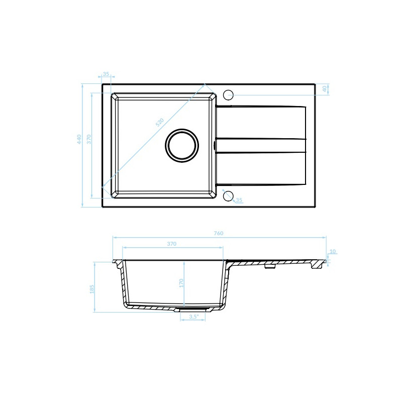 Kuchinox Shire zlewozmywak granitowy beż 440x760 1-komorowy