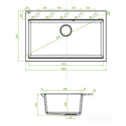 Zlew Tau Beżowy 1-komorowy 90 cm z Syfonem Space Saving – Elegancja i Funkcjonalność!