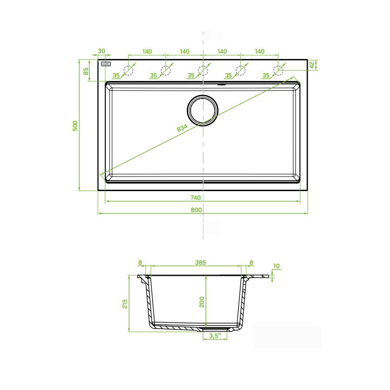 Zlew Tau Beżowy 1-komorowy 90 cm z Syfonem Space Saving – Elegancja i Funkcjonalność!