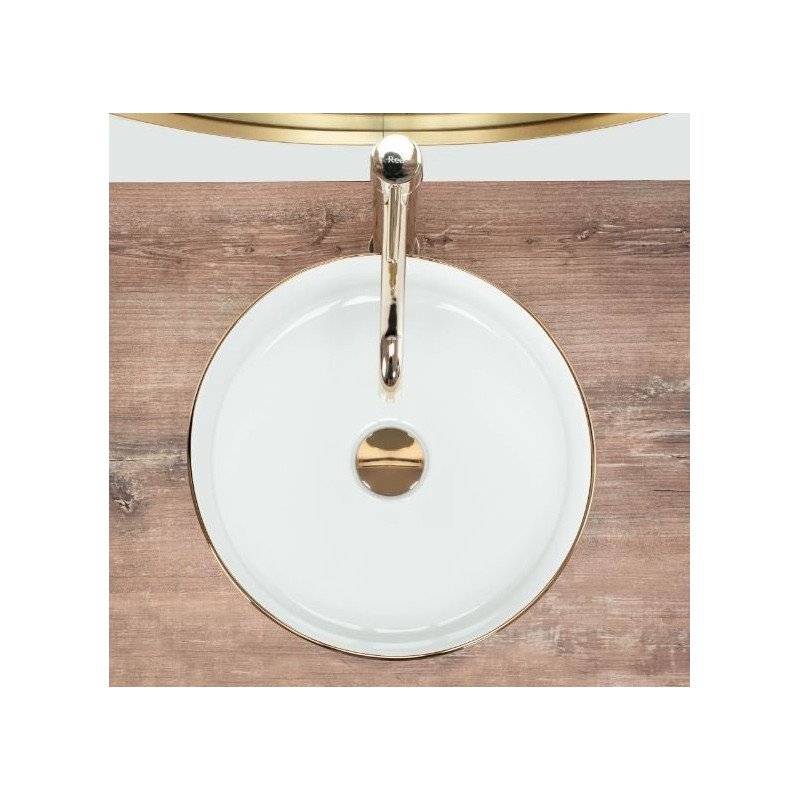 Luksusowa Umywalka Nablatowa SAMI z Złotą Krawędzią - Elegancja i Stół