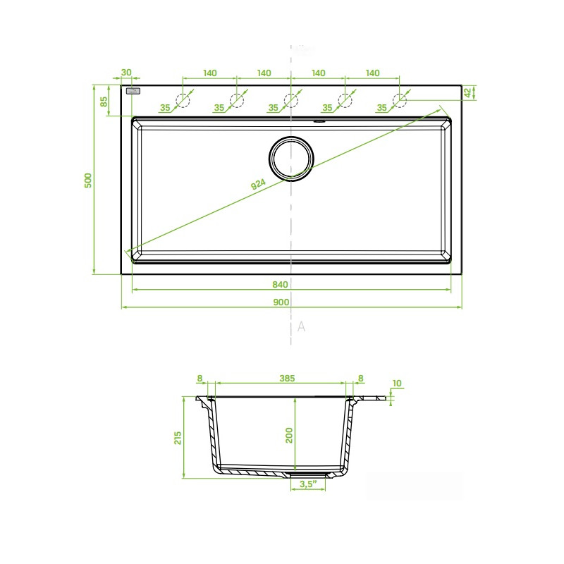 Zlewozmywak Tau 1-komorowy 90x50 Szary z Oszczędnym Syfonem - Trwały i Wytrzymały!
