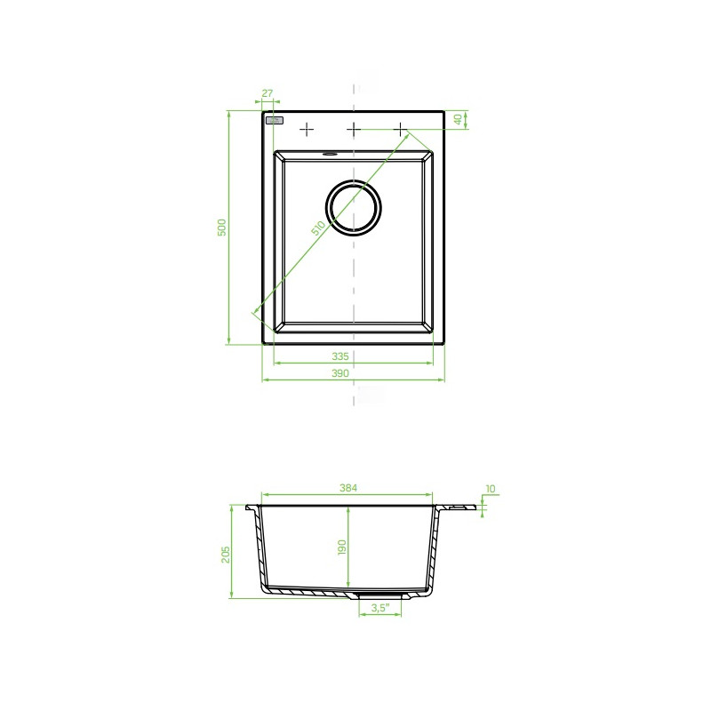 Monchichi 40cm Szary Zlewozmywak Jednokomorowy z Funkcją Odwracalną i Syfonem Space Saving