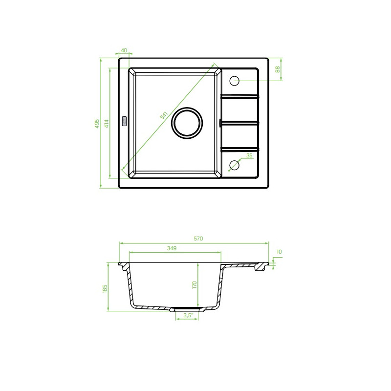 Laveo Trzynastka zlewozmywak granitowy beż 495x570 1-komorowy