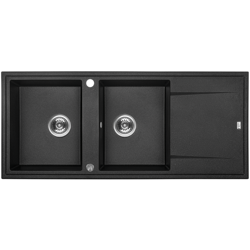 Czarny Zlewozmywak Megalo 2-komorowy z Ociekaczem i Syfonem dla Szafki 90 cm