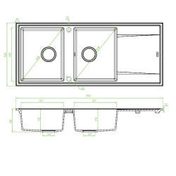 Laveo Megalo zlewozmywak granitowy czarne 500x116 2-komorowy