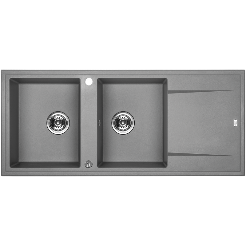 Dwukomorowy Zlewozmywak Megalo z Ociekaczem i Automatycznym Zamknięciem Odpływu - Szary Elegancja