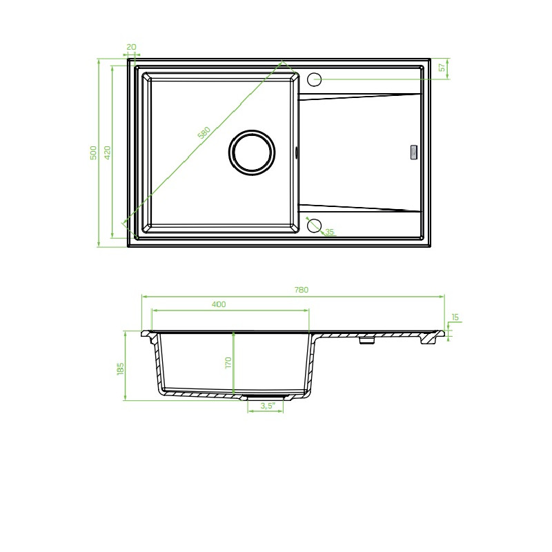 Zlewozmywak Megalo Beżowy z Ociekaczem 1-Komorowy - Trwałość i Styl z Syfonem Space Saving