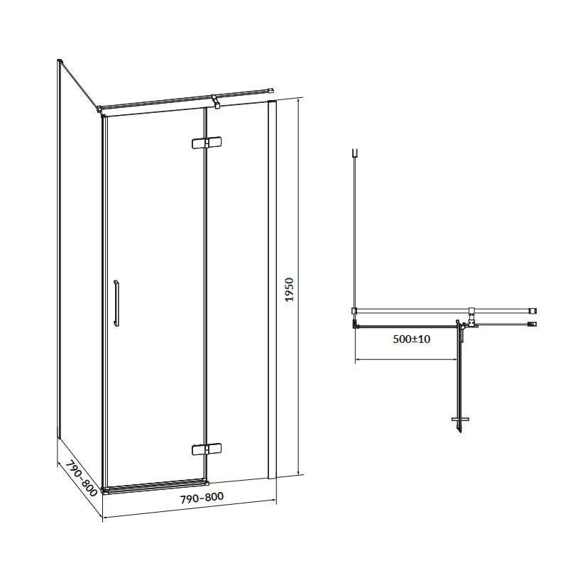 Stylowa Kabina Prysznicowa JOTA 80x80x195cm, czarny profil, prawostronna elegancja S160-008