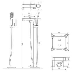Oxalia bateria wannowa wolnostojąca, Z Fix-box, chrom