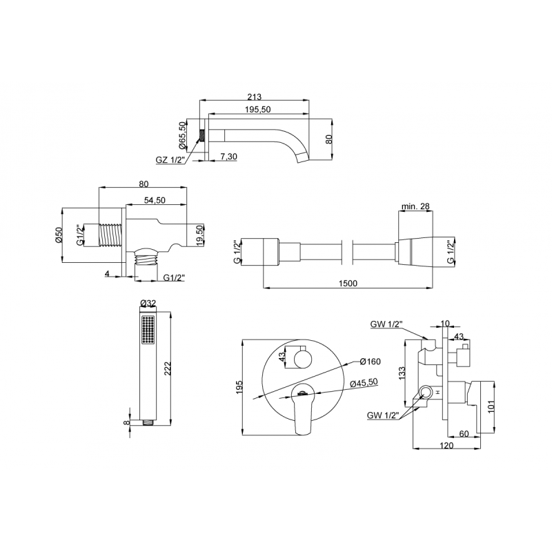 Kompletny zestaw podtynkowy Dafni z nowoczesną baterią 2-funkcyjną BS-88-W01