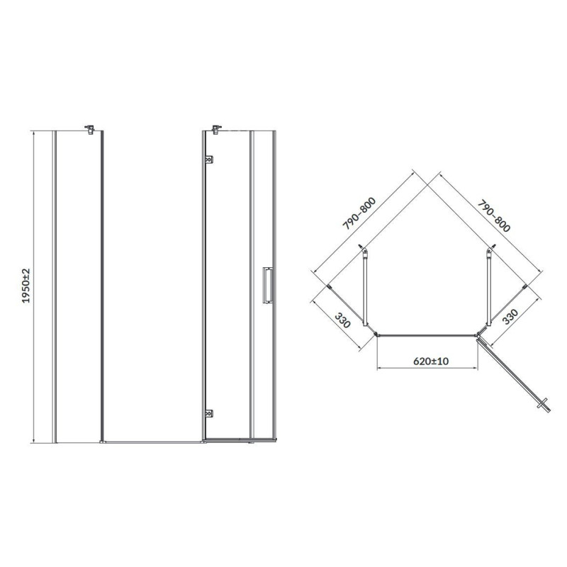 Elegancka Kabina Prysznicowa Pięciokątna JOTA 80x80 z Profilem Chromowym - Prawa Strona