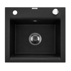 Elegancki Zlewozmywak Granitowy Tesalia 48x44 cm z Chromowanym Syfonem, Głęboka Czerń