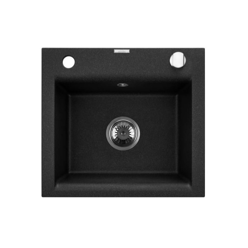 Elegancki Zlewozmywak Granitowy Tesalia 48x44 cm z Chromowanym Syfonem, Głęboka Czerń