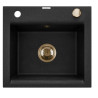 Elegancki Zlewozmywak Granitowy 1-komorowy 48x44 Tesalia Czarny ze Złotym Syfonem