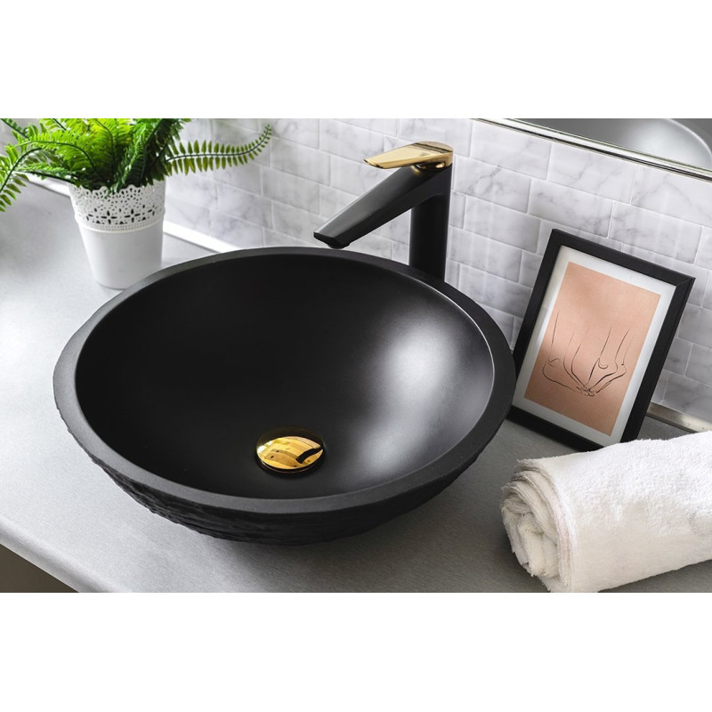 Czarna/Złota Bateria Rubio Elegance - Stylowy Mieszacz Jednouchwytowy z Klik-klakiem