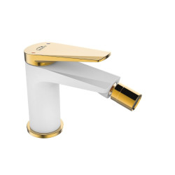 Laveo Rubio bateria bidetowa stojąca biała/złota