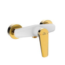 Laveo Rubio bateria natryskowa ścienna biała/złota