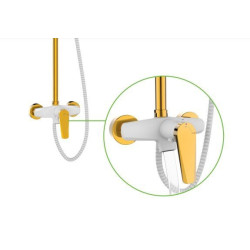 Kolumna natryskowa RUBIO, biało-złota, z deszczownią i wylewką, antykamień, 8 lat gwarancji