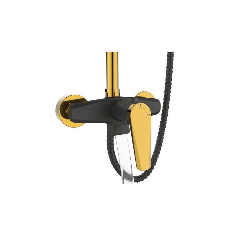 Kolumna natryskowa RUBIO, biało-złota, z deszczownią i wylewką, antykamień, 8 lat gwarancji