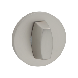 Elegancka rozeta WC do drzwi wewnętrznych - satynowa, krótka, okrągła, montaż w zestawie