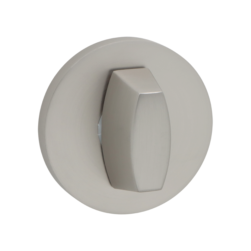 Elegancka rozeta WC do drzwi wewnętrznych - satynowa, krótka, okrągła, montaż w zestawie