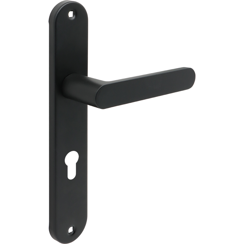 Czarna klamka MALAGA na szyldzie - elegancja i trwałość do Twoich drzwi!