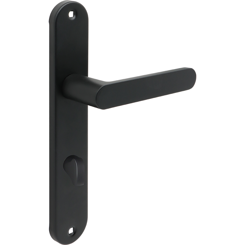 Elegancka klamka Malaga WC - klasyczna czarna na długim szyldzie z aluminium