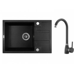 Elegancki Zlewozmywak Granitowy BARBADOS 44x65 cm Czarny z Baterią, Model SBBA713T