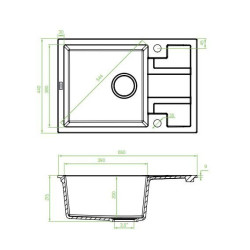 Elegancki Zlewozmywak Granitowy BARBADOS 44x65 cm Czarny z Baterią, Model SBBA713T