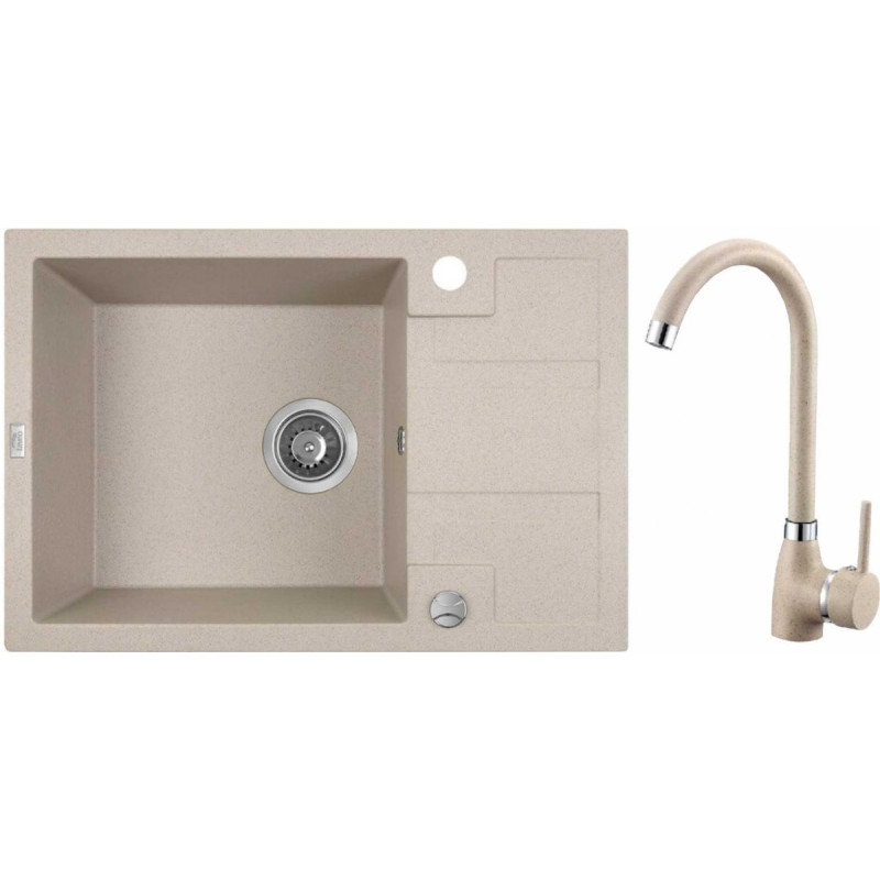 Stylowy zlewozmywak granitowy Barbados beżowy 44x65 cm + bateria gratis