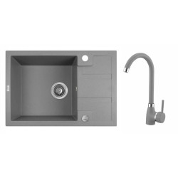 Ekskluzywny Zlewozmywak Granitowy BARBADOS z Baterią, Szary 44x65 cm