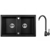 Stylowy Zlewozmywak Granitowy BARBADOS 2-komorowy + Bateria, Czarny 44x78 cm